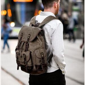New Waxed Canvas Retro Backpack Rucksack Army Green